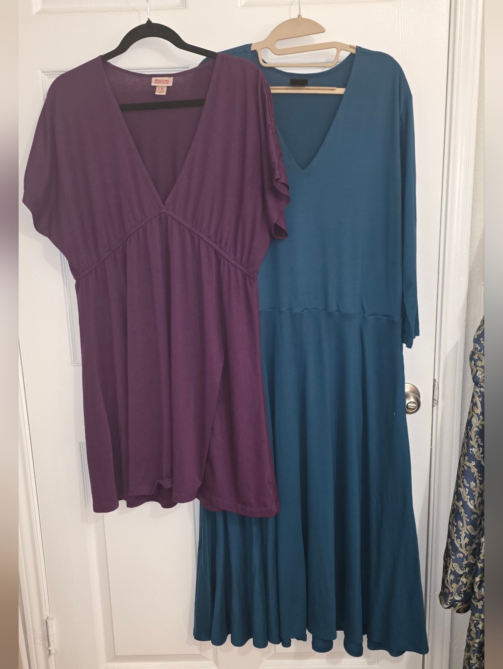 Wardrobe Builder Plum & Teal V-Neck Knit Dresses XL XXL